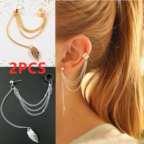 1Pair Earrings Fashion Personality Metal Ear Clip Leaf Tassel Earrings For Women Gift Pendientes Ear Cuff Jewelry