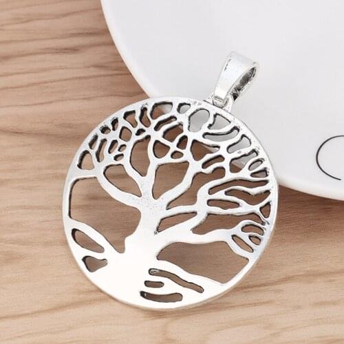 5pcs Large Tree Round Charms Pendants for Necklace Jewellery Making Findings 57mm