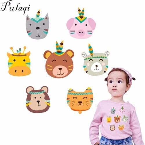 Pulaqi 7PCS Cute Animal Monkey Patches Iron On Transfer For T-Shirts Heat Thermal Transfers Patch Decoration For Kids Clothes F