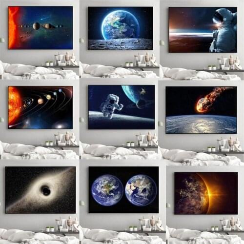 Abstract Astronaut Planet Hole Space Prins Universe Earth Canvas Painting Galaxy Stars Poster Wall Pictures for Living Room