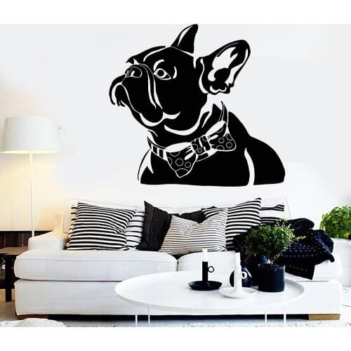 Abstract Pet French Bulldog Bow Tie House Animal Vinyl Wall Decal Home Decor Living Room Art Mural Removable Wall Stickers