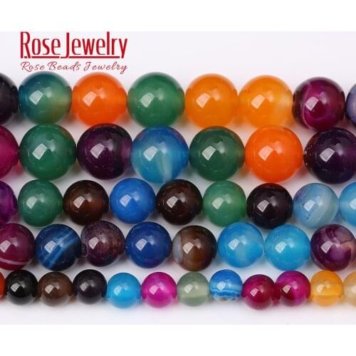 Natural Stone Mixed Colors Stripe Agates Round Beads For Jewelry Making 4 6 8 10 12 mm Loose Beads Bracelet Necklace Wholesale