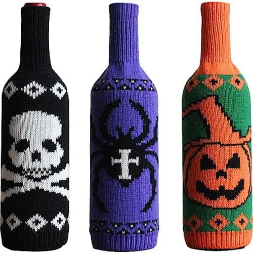 Halloween Wine Bottle Cover Skull Pumpkin Knitted Champagne Bottle Bag Table Decor Happy Halloween Party Decor