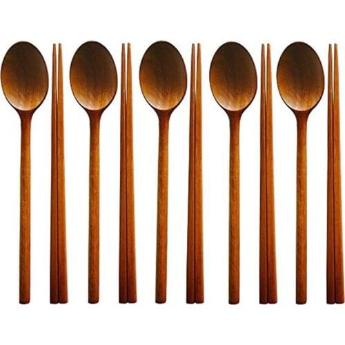 Handmade Jujube Tree Wooden Korean Dinnerware Combinations Utensil,5 Set of Spoons and Chopsticks