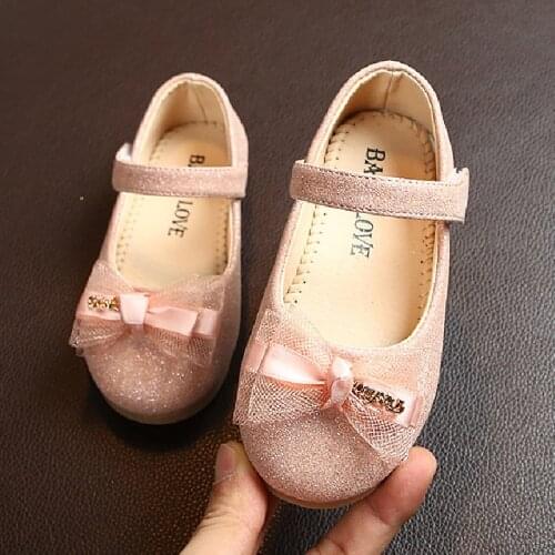 Kids Shoes For Girls Shoes Glitter Children Kids Casual Shoe Baby Girl Lace Bowknot Bling Single Princess Casual Shoe Pink White