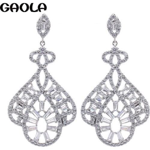 GAOLA Fashion Jewelry Large Silver Color Earring with Austrian Crystals CZ Earrings Wholesale GLE4582