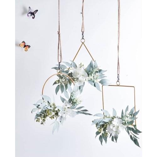 Nordic Style Creative Wall Hangings Ins AI Wrought Iron Garland Hemp Rope Hanging Artificial Flower Wedding Decoration Home