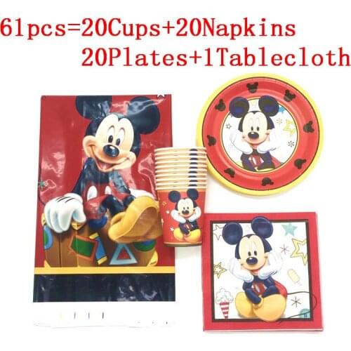 41pcs/61pcs Red Mickey Mouse Birthday Party Decorations Supplies Tablecloth Plates Napkins for Kids Favor Baby shower Birthday