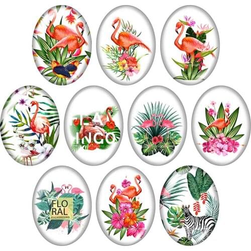 Beauty Flamingo peacock Birds 13x18mm/18x25mm/30x40mm mixed Oval photo glass cabochon demo flat back Jewelry findings