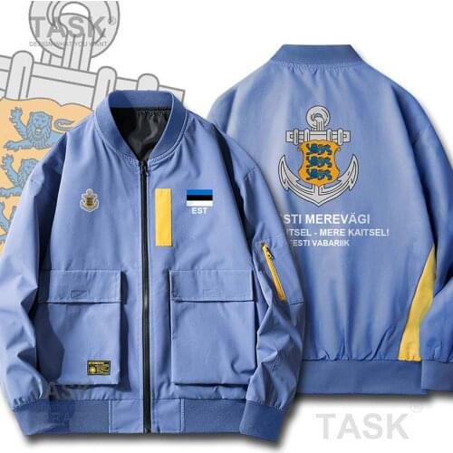 Bomber Military Biker Jacket Navy Estonia Estonian EST Eesti Army country Printed Pilot Casual Streetwear Jackets Men Thin coat