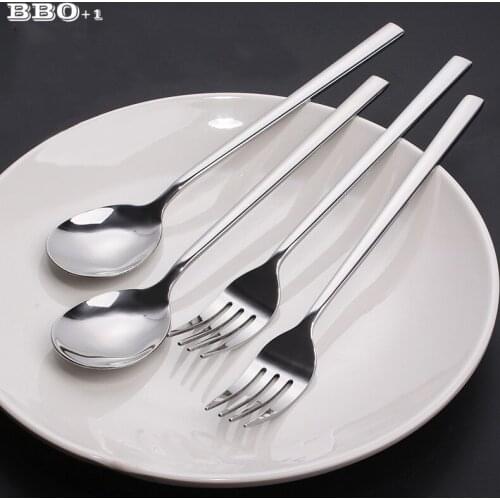 4pcs 8.5'' Korean Spoon and fork set Stainless steel Flatware set Long handle Tableware Dinner Spoon Cutlery Dinnerware set