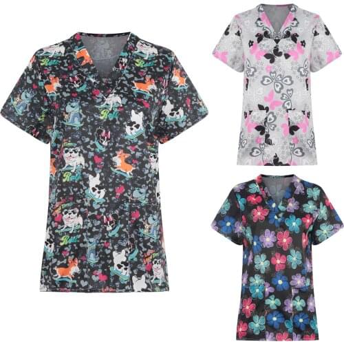 Newest Nurse Uniform Women Short Sleeve V-neck Tops Working Uniform Scrubs Top 2021 Hot Ladies Blouse Nursing медицинская одежда