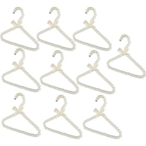 New 10Pcs Pearl Beaded Clothes Pants Hanger Trousers Dress Holder with Bowknot White