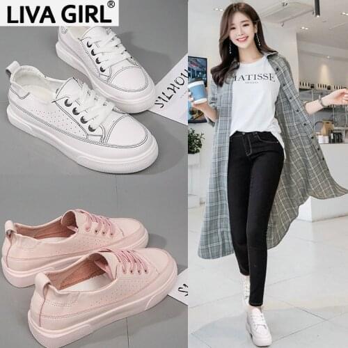 2019 spring and autumn new vulcanized shoes womens belt with white female PU leather real color casual shoes