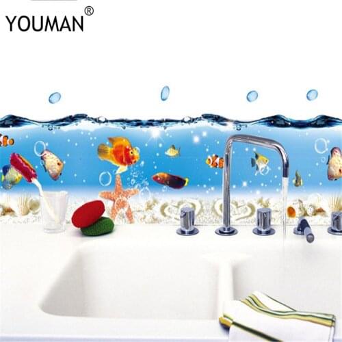 Wallpapers Youman 3D Self-adhesive Removable Underwater World Wall Stickers Baseboard Wall Stickers Childrens Room Stickers