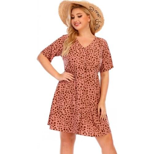 Women Summer Bohemian Print Beach Party Dress V Neck Single Breasted Short Sleeve Dress Casual Holiday Wear Sundress Vestidos