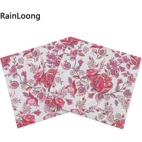 [RainLoong] Floral Pink Paper Napkin With Bee Flower Event & Party Supplies TissueDecoration 33cm*33cm 1 pack (20pcs/pack)