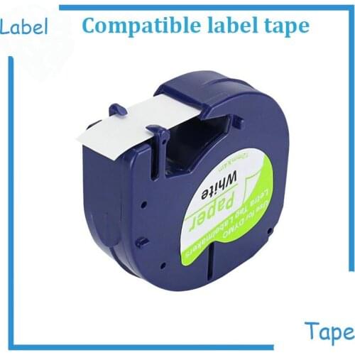 Self-Adhesive LetraTag Label Tape Compatible for DYMO (10697 91200 91220 91330 59421) Paper Black on White 12 mm x4 m, 1/2 inch