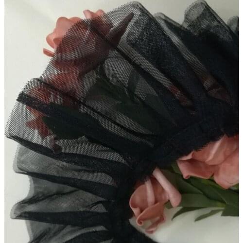 Embroidery Pleated Mesh Lace Fabric 9cm Diy Sewing Guipure Black Lace Ribbon Dress Wedding Decor Clothes Crafts Materials V17