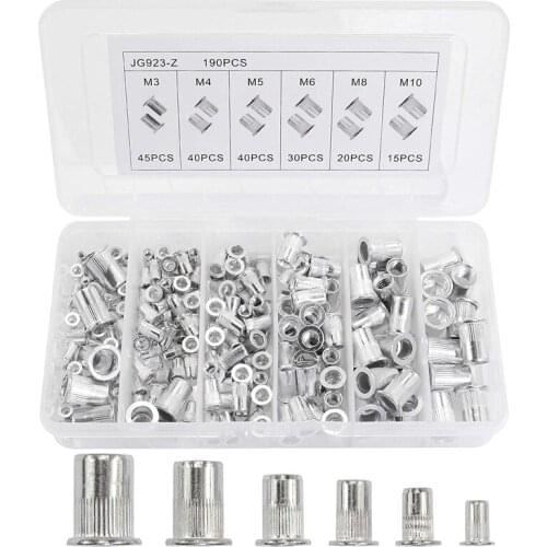 SHGO HOT-190Pcs Aluminum Alloy Rivet Flat Head Threaded Insert Cap M3 M4 M5 M6 M8 M10 Rivet Nut