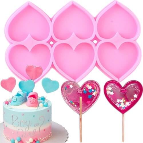 Love Heart Lollipop Silicone Molds Cupcake Topper Fondant Mold Baby Birthday Cake Decorating Tools Chocolate Candy Resin Moulds