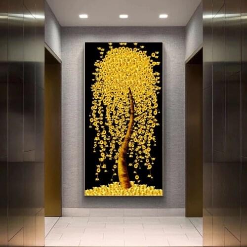 Nordic Art Golden Tree Rich Money Canvas Painting Wall Art Posters Prints Wall Pictures for Living Room Home Wall Cuadros Decor