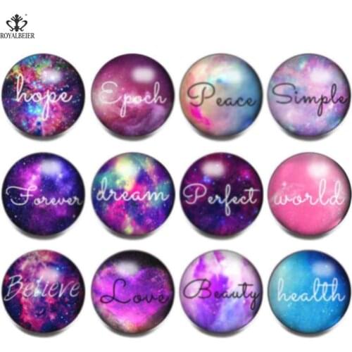 RoyalBeier 12pcs/lot Multi Color Love Words Glass Snap Buttons for 18/20mm Snap Bracelet Necklace DIY Jewelry Wholesale