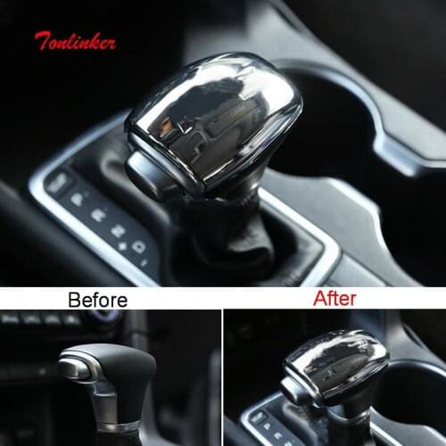 Tonlinker Interior Gear head with logo Cover Stickers For Kia Sportage KX5 2016-17 Car styling 1 pcs ABS Chrome Cover sticker