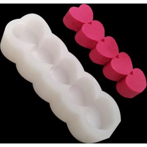3D Five-Piece Three-Dimensional Love Silicone Candle Mould DIY Love Heart Aromatherapy Candle Making Handmade Gift Baking Mold