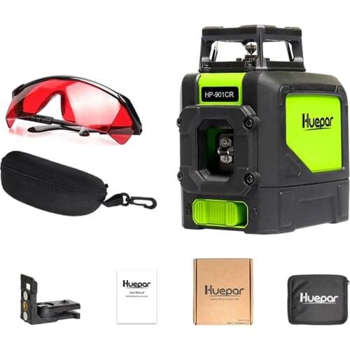 Huepar 5 Lines Red Laser Level Cross Line 360 Rotary Vertrical Horizontal Self-leveling Lasers Sets & Laser Enhancement Glasses