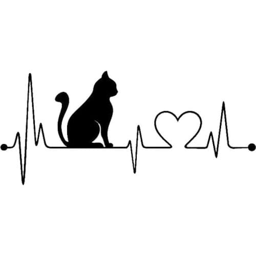 Pet Cat Heartbeat Lifeline Vinyl Decal Creative Car Stickers Car Styling Truck Auto Accessories Black/Silver,20cm*8cm
