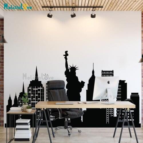 New York Skyline NY Cityscape Silhouette Decal Bedroom Living Room Home Decor Removable Vinyl Wall Sticker BD596