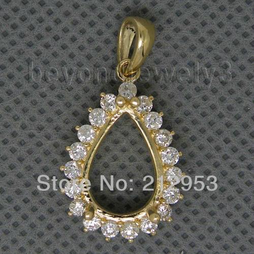 Vintage Pear 10x14mm 14Kt Yellow Gold Semi mount Diamond Custom Wedding Pendant Fine Jewelry for Anniversary Party E0080