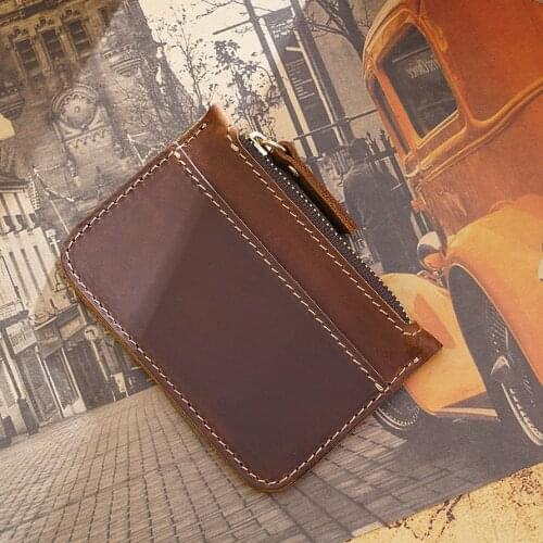 Vintage Handmade Coin Purse Genuine Leather Wallet for Coins Small Zipper Bags for Men Mini Card Wallet