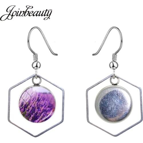 JOINBEAUTY Purple Lavender Romantic For Lover Girl Drop Earrings Fashion Picture Glass Handmade Dangle Earrings Jewelry AC41