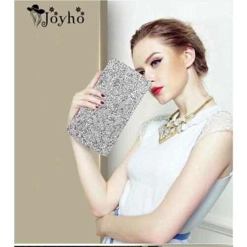 Women Evening Clutch Bag Diamond Sequin Clutch Female Crystal Day Clutch Wedding Purse Party Banquet Black/Gold Silver Two Chain