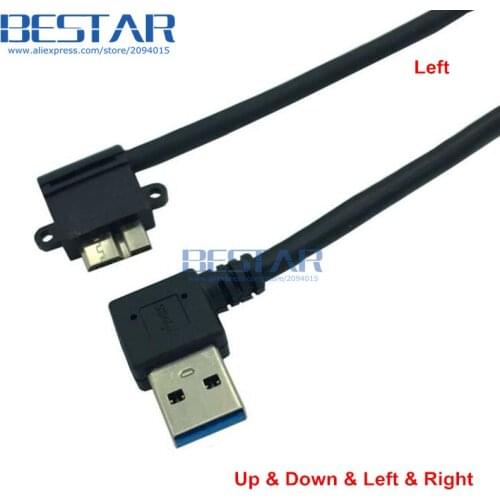 10pcs/lot) 25CM USB 3.0 A Left Right Up Down angle male to Micro B male BM Right angled short Cable with screw panel mount