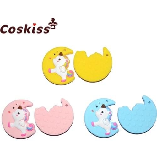 BPA Free Silicone Teething Silicone Unicorn Moon 10pc Silicone Accessory Baby Shower Gift DIY Jewelry Nursing Pendant