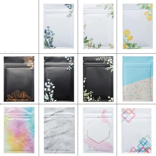 1000pcs/lot 4 Size 13 Styles Pattern Aluminum Foil Mylar Zip Bag Reclose Flat Zip Lock Pouches Jewelry Cosmatic Package Bags