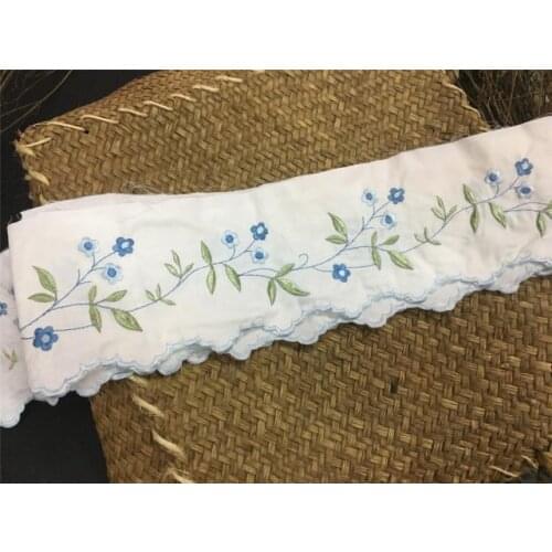 2 Meters White with Blue Embroidery Hollow Cotton Embroidery Lace Trim Accessories Cotton Lace Fabric Patchwork Table Decor 15cm