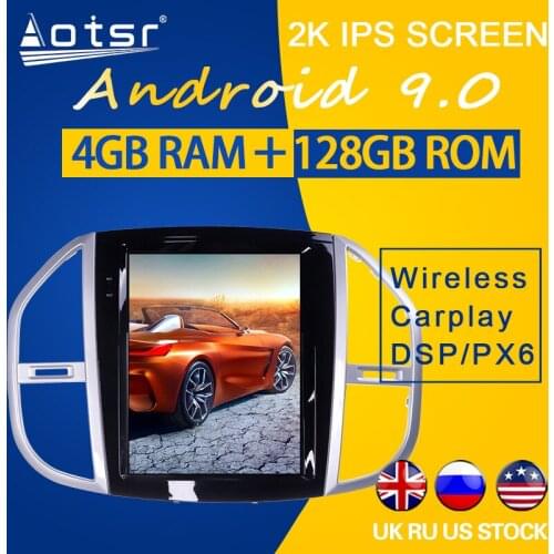 4+128GB For Mercedes-Benz Vito 2016+ Android 9.0 Tesla Style Pad Vertical screen Car GPS Navigation Multimedia radio Player