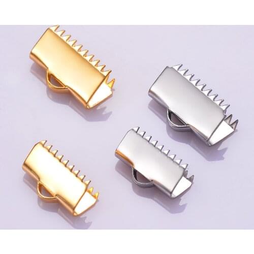 50 pcs stainless steel Crimp Ribbon and Cord Tips Ends Hypoallergenic,DIY Jewelry Makings of Fold Cord Tips, Not Fade