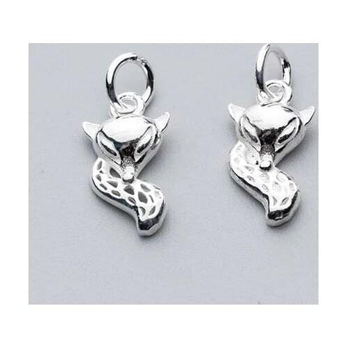 925 Sterling Silver Craft Fox Charms For Birthday DIY Jewelry Making 15.5x8.5mm High Quality Silver Decoration Dangle Pendants