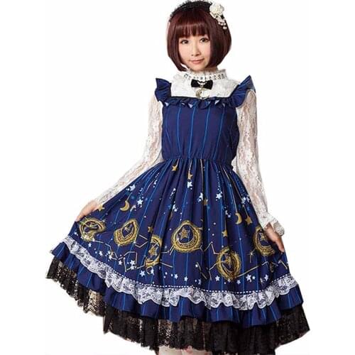 Ainclu Sweet Sleeveless Womens Deep Blue Polyester Soft Adorable Sweet Vintage Princess Suspenders Lolita Dress
