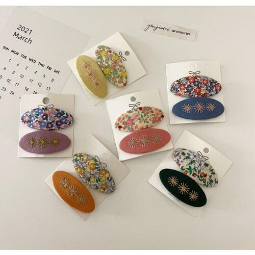 2 Pcs New Korean Children Hairpins Simple Fashion Colorful Embroidery Flower Clip for Sweet Girl Princess Hair Accessories