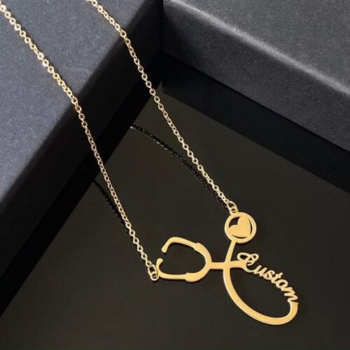 Customized Custom Stethoscope Name Necklace For Women Men Gold Silver Color Name Necklace Personalized Stainless Steel Jewelry