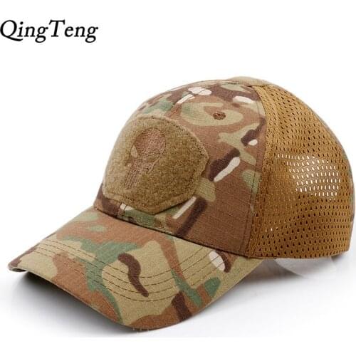 Skull Multicam Operator Baseball Cap Men Summer Breathable Mesh Army Camouflage Male Cap Hunting Camo Dad Hats
