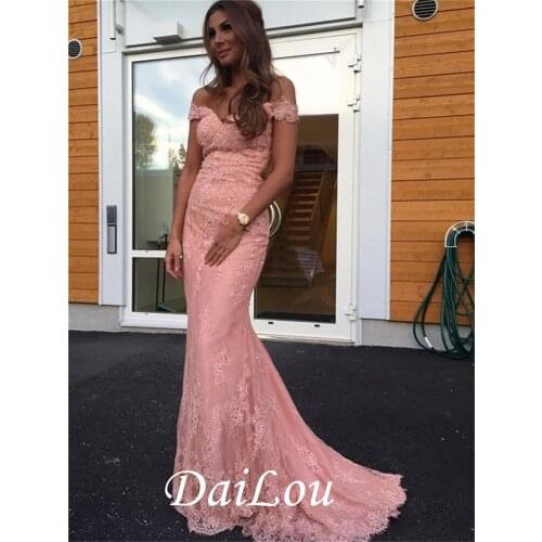 Sleeveless Floor-Length Off-The-Shoulder Mermaid Lace Formal Wedding Guest Dress 2021
