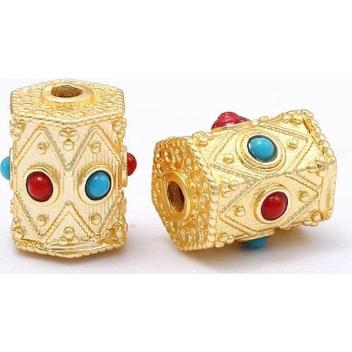 10p Handmade Brass Retro Nepal Antique Alluvial Gold Color Pendant Charms Beads for Necklace Bracelet Earring DIY Jewelry Making