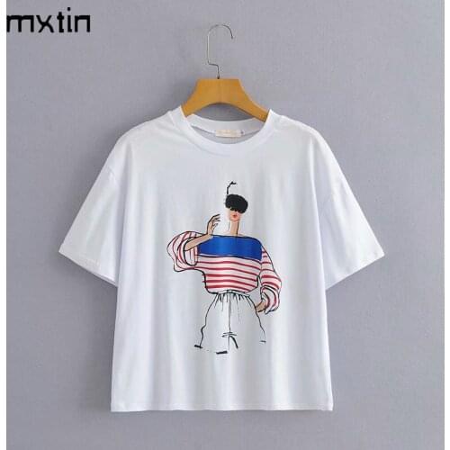 MXTIN 2021 Women Summer Vintage People Print T Shirt Fashion O-Neck Short Sleeve Casual Tops Tees Female Harajuku Ladies T-Shirt